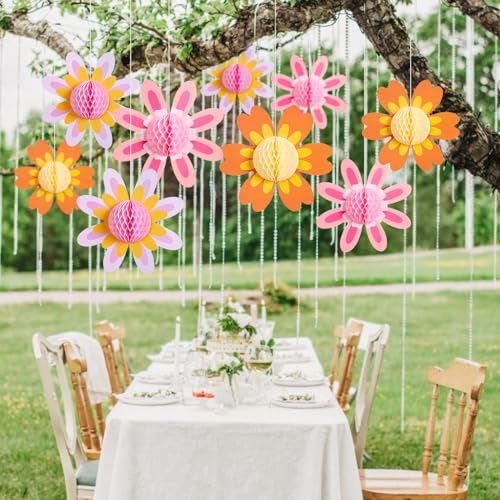 Image of SUNBEAUTY 9 PCS Pastel Flower Party Decorations Hanging Paper Flowers Honeycomb for Women Birthday Spring Easter Wedding Garden Tea Party Baby Shower