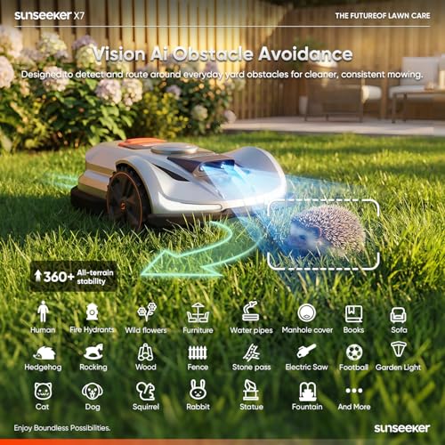 Image of Sunseeker X7 Wireless Robot Lawn Mower 0.75 Acre / 32,000Sq. Ft, with Smart APP Control, Vision AI System & RTK, Path Planning, Adaptive Floating Cut Height up to 4 inch, for Medium to Large Yards