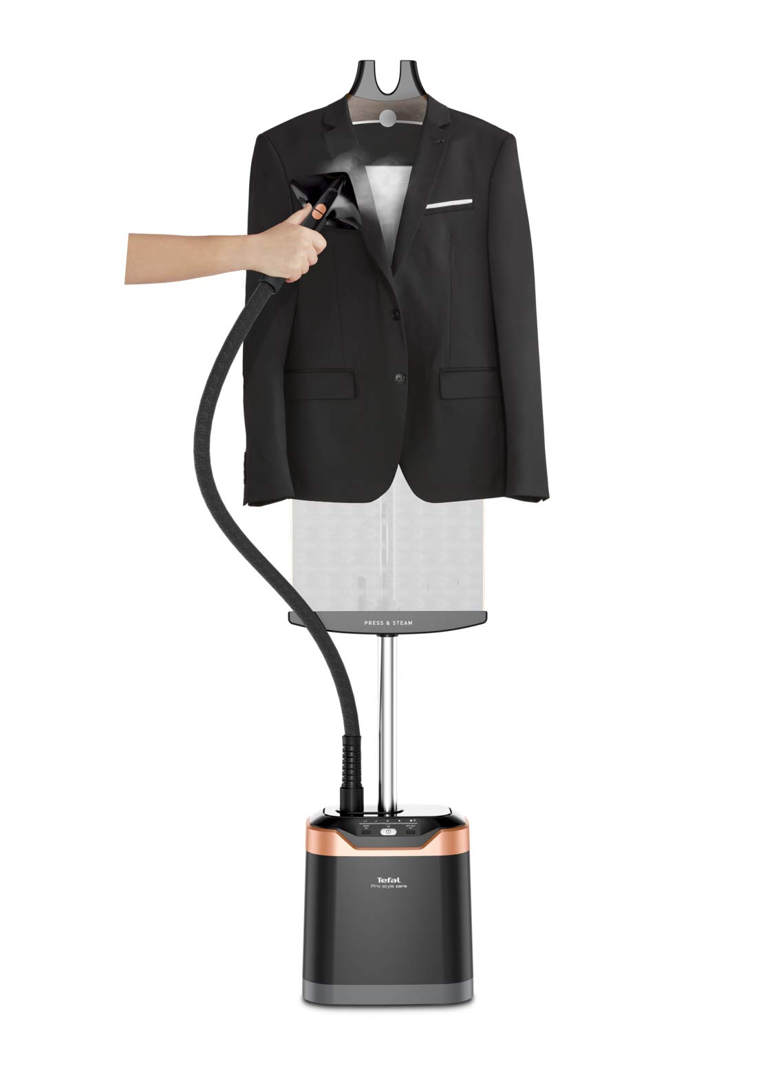 CALOR Pro Style Care parowiec parowy pionowy 1800 W, parowiec parowy, 5 trybów, podgrzany w 45 sekund, czas użytkowania do 40 minut, prasowanie, wygładzanie, antybakteryjny, czarny i miedziany