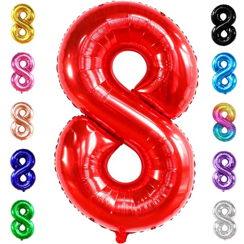 Image of KatchOn, Giant Red 8 Balloon Number - 40 Inch | Number 8 Balloon