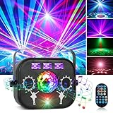 DJ Disco Light, Small Stage Lights 5 in 1 DJ Lights with Music Speaker, Rotating Disco Ball,RGBW LED UV, DMX Sound Activated Stage Light Remote for Parties Indoor Show Club