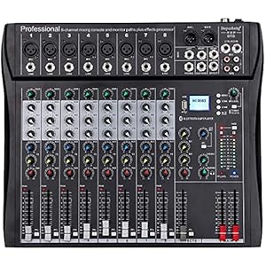 Depusheng DT8 Console de mixage professionnelle Sound Board Console Interface de système de bureau à 8 canaux Ordinateur USB numérique Entrée MP3 Alimentation fantôme 48V, Noir