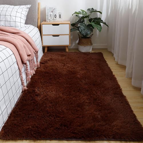 XUEDNGM Alfombras Salón Pelo Largo 160 x 230 cm Parte Inferior Antideslizante, Lavable hasta 30 Grados, Muy Suave Lavable Antideslizante Alfombra de Área para Salón, marrón