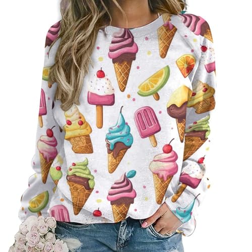 Sweat graphique pour femme à col rond et motif crème glacée
