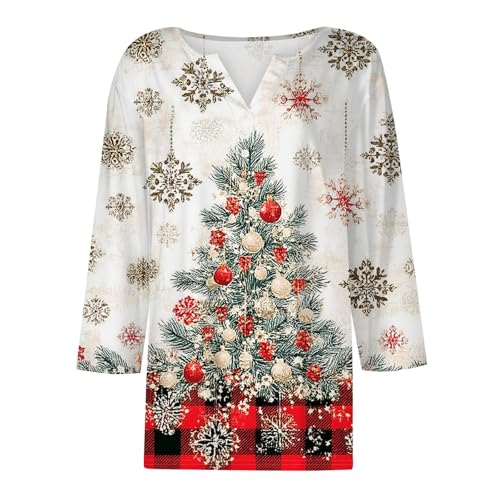 Image of Women Christmas Shirt 3 /4 Length Sleeve Henley Tops Xmas Outfits