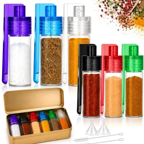 6 PCS Mini Spice Containers with Spoon Portable Leak Proof Airtight Seasoning Set for Camping Backpacking BBQ RV Kitchen and Outdoor Cooking (12-Piece Set)