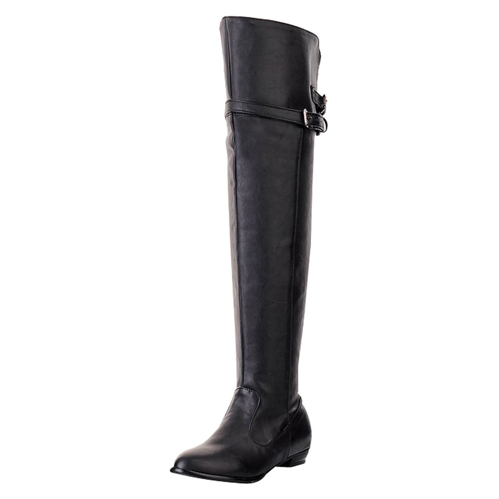 Womens Over The Knee Boots Thigh High Low Heel Leather Boot Side Zipper Buckle Sexy Long Boots for