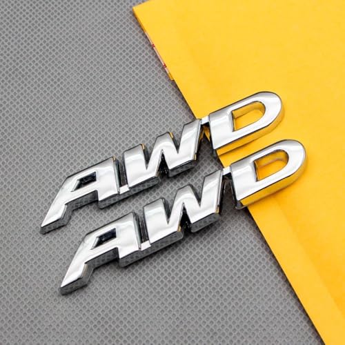 Image of 2pcs Metal Small AWD Emblem All Wheel Drive Logo Side Tailgate Wing 4wd Badge (Silver)