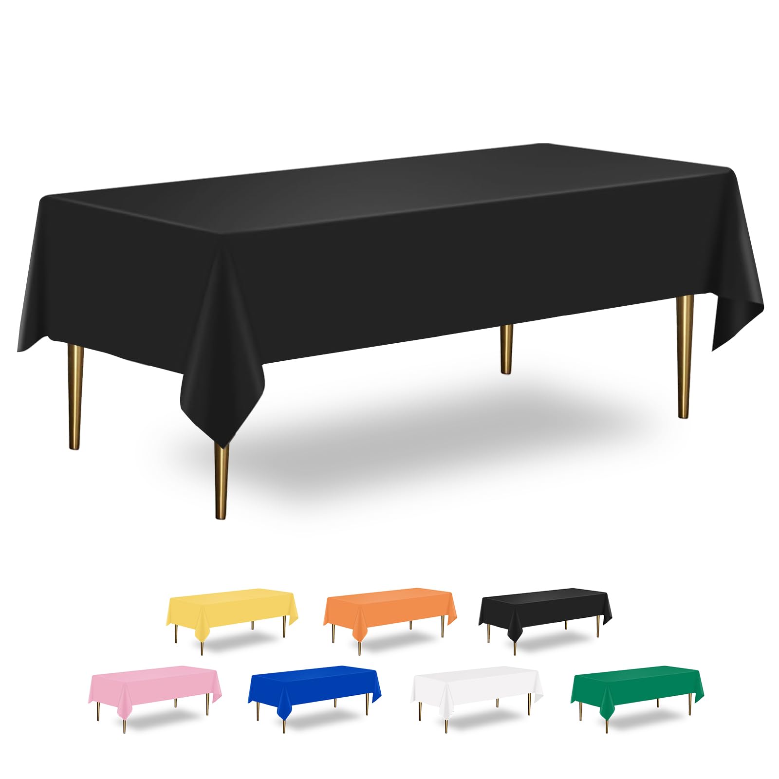 6 Pack Black Party Table Cloth 137 x 274 cm (54" x 108"), Plastic Table Cloth Wipeable, Rectangular Waterproof Party Tablecloth for Kids Party Birthday Festive Party (Black)