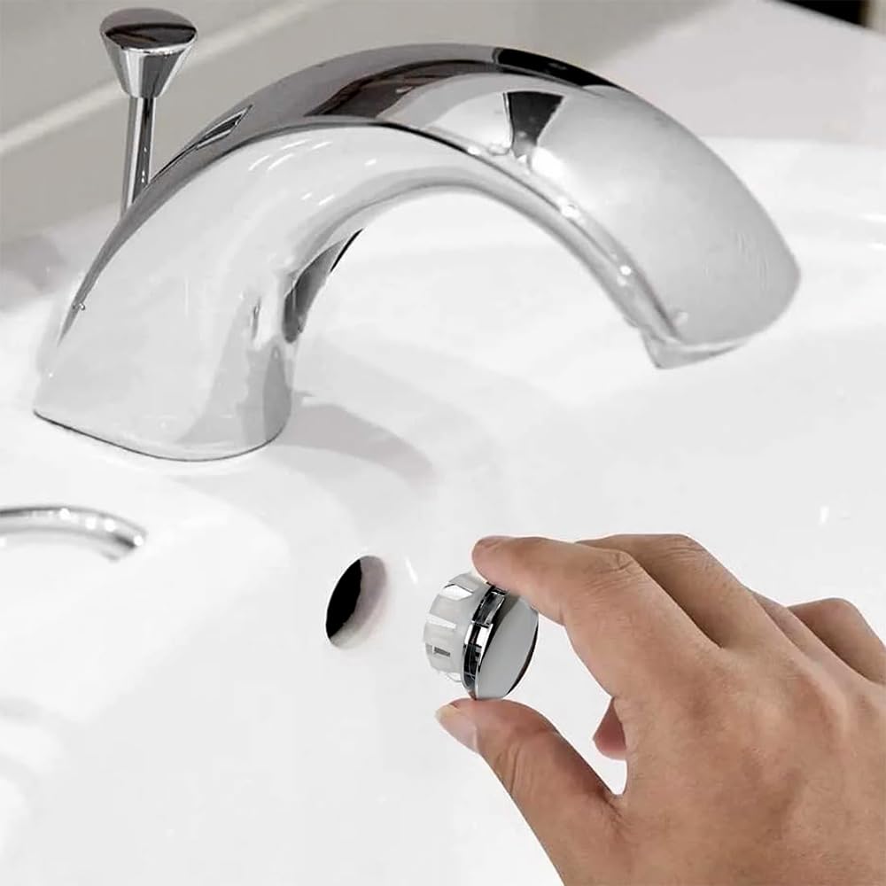 Tappo Copriforo Universale Per Troppo Pieno Lavabi E Bidet Aventi Circonferenza 24 O 28 Mm, In Ottone Con Ghiera Cromata Dal Design Moderno