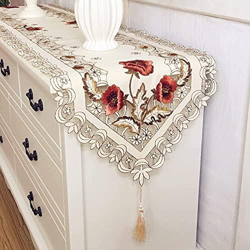 Arzoe Vintage European Flower Lace Table Runner, Elegant Runners Cabinet Dining Room Table Decoration