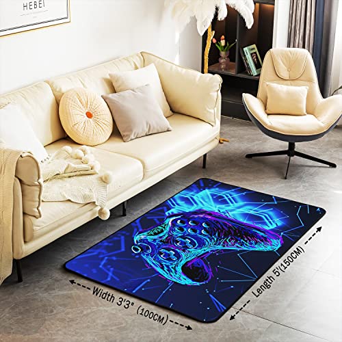Loussiesd Kids Video Game Carpet Living Room Rugs for Bedroom Rugs Boys Gamer Blue Gamepad Decor Extra Soft Rugs for Living Room Bedroom Room Multifunctional Rugs 150 * 200cm - Image 3