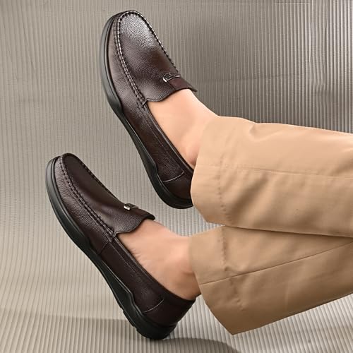 Image of Blue Leather by Centrino Genuine Leather Men's Loafer Shoes | Slip-On with Cushioned Insole | Stylish Round Toe Moccasin for Office, Formal Wear, Business Meeting, Wedding, Party & Everyday Use(4092)