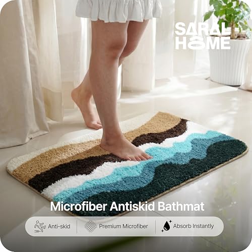 Image of Saral Home Microfiber Bath Mat 38x60 cm | Ultra Soft, Super Absorbent & Anti-Skid | Quick Dry Door Mat for Bathroom, Bedroom, Kitchen & Entrance | Multicolor (Pack of 1)