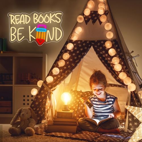 Image of Read Books Be Kind Neon Sign Dimmable Read Books LED Neon Lights for Book Lovers Gifts Bookstore Reading Room Library Study Room Decoration