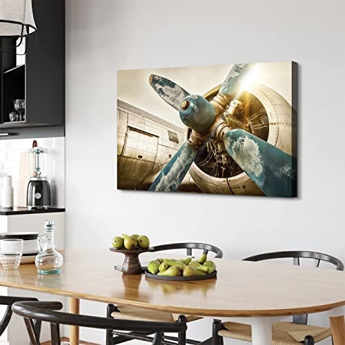 Image of Airplane Wall Art Vintage Military Aviation Fighter Jet Canvas Poster Wall Decor 60x90 cm, Large Retro Sunset Aircraft Plane Propeller Picture Artwork for Living Room Bedroom Office Home Decoration