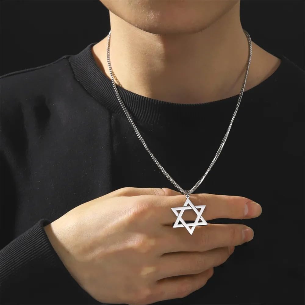 QHQQXN Collana con stella di David per donne e uomini, ciondolo stella di David in argento sterling 925 con catena a doppio strato esagramma, collana con stella ebraica da donna, collana con stella di