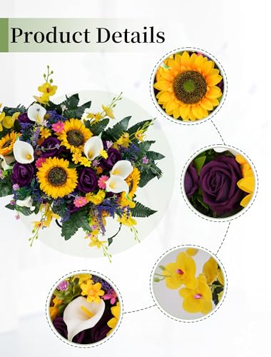 Headstone Flower Saddle for Cemetery: Rose Sunflower Artificial Cemetery Saddles for Headstones - Grave Decorations image 2