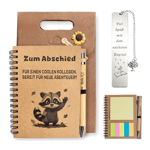 Dshunnc Abschiedsgeschenk Kollegen, 3 in 1 Abschied Geschenk Notizbuch mit Notizbuch, Stift, Lesezeichen, Abschiedsgeschenk Kollegen Jobwechsel, Witzige Abschied Kollegin Jobwechsel