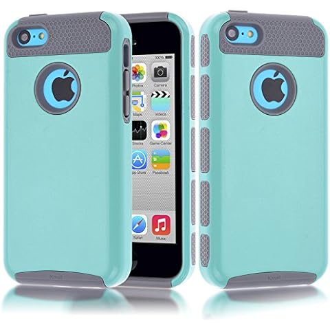 iPhone 5C Case,iPhone5C High Impact Case,Kmall Dual Hybrid Heavy Duty Shockproof Rugged Full-Body Protective Shock Absorbin Skin Case Cover Shell for Apple iPhone 5C [Teal/Gray] Cover