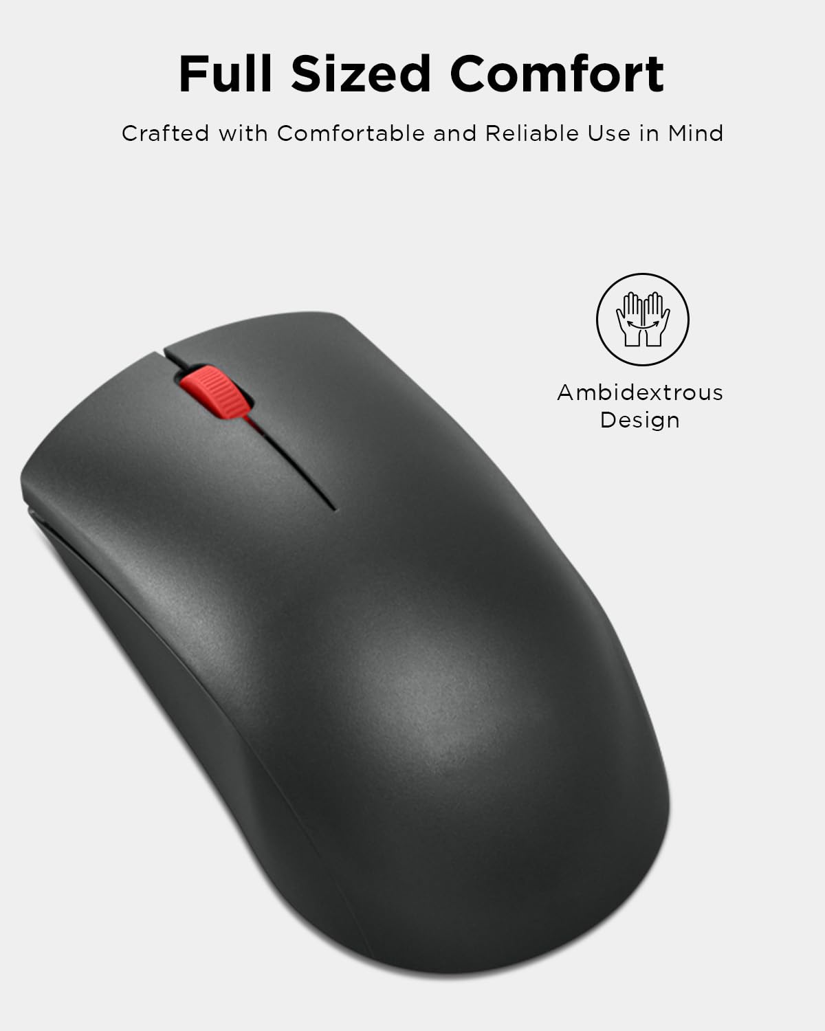 Lenovo Kabellose Maus (WL150) – 2,4 G Nano USB-A beidhändig bedienbare, ergonomische Maus – 3 Millionen Klicks, 1.000 DPI – tragbares, kompaktes kabelloses Design – Computer- und Laptop-Zubehör