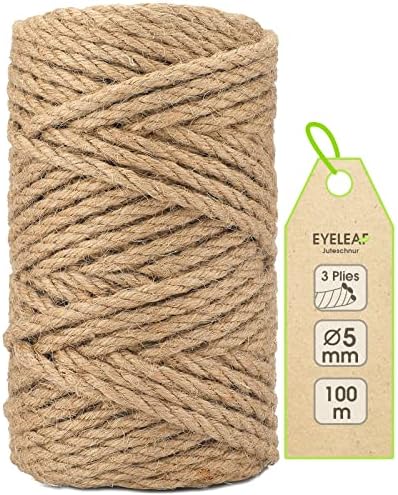 Garten Juteschnur 5mm Dicke,Bindegarn,Gartenschnur, Bastelschnur Kordel Rolle mit 100m,100% Jutegarn Naturfarbe