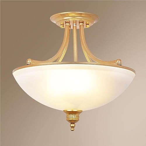 Lámpara de techo vintage, lámpara de techo de cúpula de cristal, 3 luces, montaje semiempotrado, lámpara de techo retro de metal cerca de lámparas