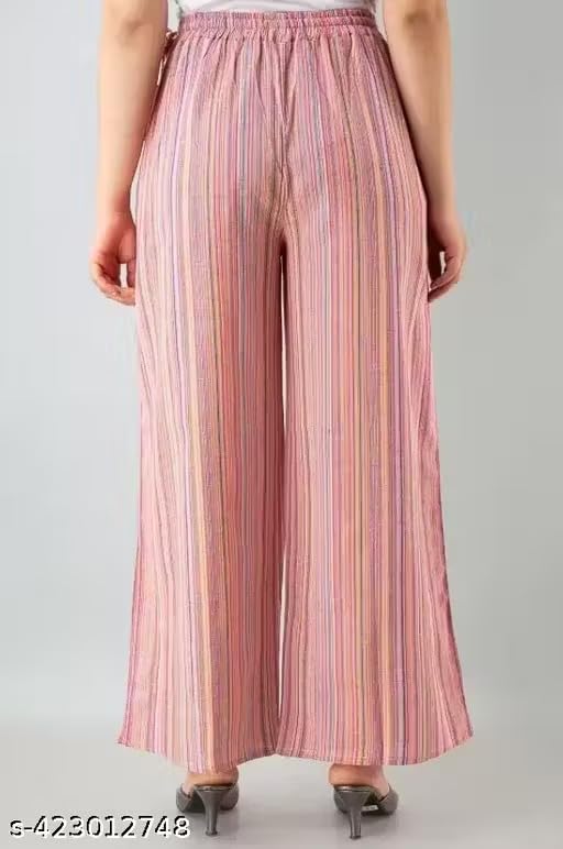 Image of Cotton Regular fit Palazzo | Flared Palazzo Pants with Pocket for Women & Girls 1,Multi Pink 3XL