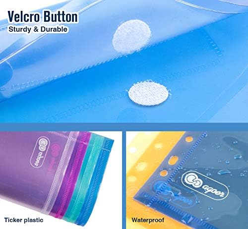 24 Pack Plastic Wallets, Clear A4 Document Folders with Popper, File Folder Envelopes with Pocket / Hook and Loop Closure, 11 Hole Ring Binder Plastic Wallets