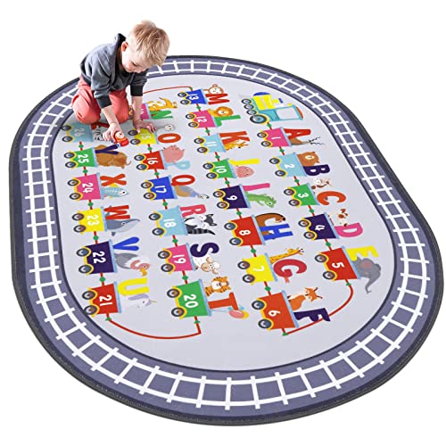 HiiARug Small Playroom Rug, Kids Playmat ABC Alphabet, Numbers, Train