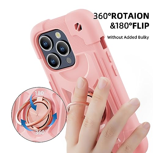 Image of MARKILL Compatible with iPhone with Built-in 360Rotating Ring Stand, Military Grade Drop Protection Full Body Rugged Heavy Duty Case Durable Cover (Pink, iPhone 15 Pro Max 6.7 inch)