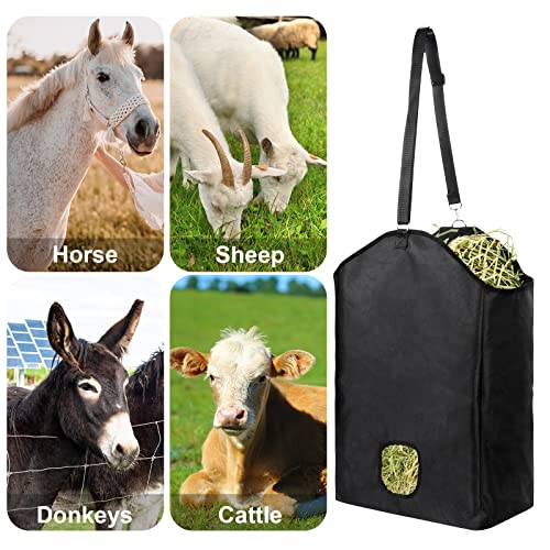 Vczone 2 Packs Goat Hay Feeder Bag, Hay Feeder Bag With 1680D Oxford Cloth Fabric, Hanging Feeder Bag For Horse Sheep Donkeys Cattle (Black) #TOP5