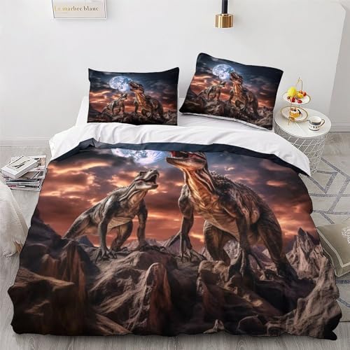 Housse de couette dinosaure 220x240 cm avec 2 taies d'oreiller en microfibre king - 4