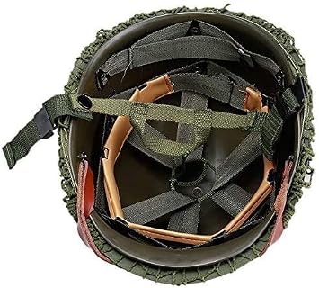 WW2 US Helmet World War II Gear M1 Green Steel Army Tactical Airsoft Helmets Replica with Net Cover/Canvas Chin Strap/Cat Eye Band