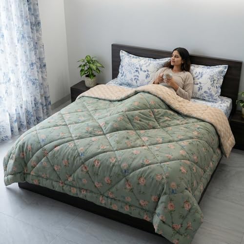 Image of Mafatlal Tulip Premium 120 GSM Quilted Comforter for Double Bed |Reversible, AC Blanket & Skin Friendly | 90 x 100 Inch | Pistachio Green 1