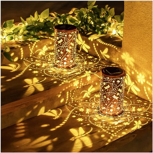 image for EZTZEN 2 Pack Dragonfly Solar Lanterns Outdoor Waterproof Hanging Sola