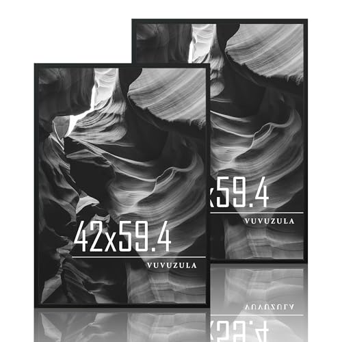 VUVUZULA Bilderrahmen A2 Schwarz Holz 2er Set 42x59.4cm Fotorahmen Holzrahmen MDF Rahmen DIN A2 für Poster