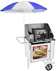 Carrinho de Hot Dog Cefaz Simples Branco Rodas Maciças e Guarda Sol Bs07m/gs
