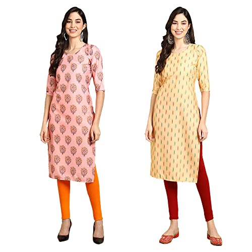 Image of Pinkmint Designer Woman's Crepe Multicolored Straight Kurta [A-355-330]