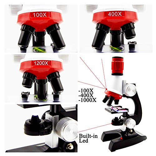 Jiusion Kid Microscope Science Kits, 100X 400X 1200X Trinocular Magnification Beginner Toy Home School Educational Biological Hand Held Camera Compound Scope With Slides For Kids Children #TOP1