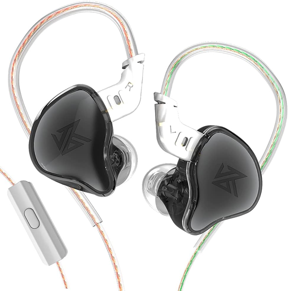 KZEDC in-Ear Monitors, HiFi Stereo Stage/Studio IEM Wired Noise Isolating Sport Earphones/Earbuds/Headphones with Detachable Cable for Musician Audiophile (with Mic, Black)