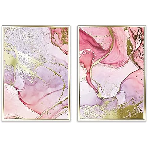 Heimlich Cuadros Decorativos - SIN Marcos -Conjunto de Pósteres Deco Escandinavos | Salón Deco Dorado | Cuadros Conjunto de Pósteres Dorados Abstracto 53 cm x 70 cm |» Cuarzo Rosa « Cover