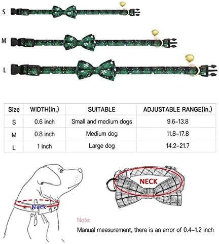 KUDES 2 Pack/Set Christmas Snowflake Dog Collars Breakaway with Bow Tie and Bells for Cat and Small/Medium/Large Pets, Red & Green M