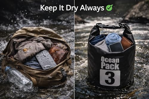 Image of Waterproof Ocean Dry Bag, Roll Top Floating Waterproof Sack for Beach, Swimming, Kayaking, Boating, Fishing, Camping, Hiking & Water Sports (3 Liter)