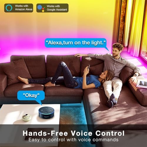 Image of DAYBETTER 130ft Smart WiFi Led Lights, Led Strip Lights Work with Alexa and Google Assistant, App Voice Remote Control Music Sync Color Changing RGB Strip Lighting for Bedroom Room Decor, 65.6ft *2