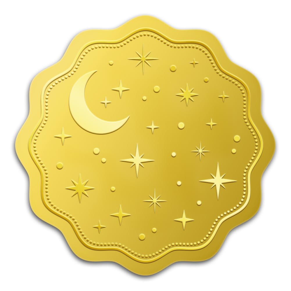 WADORN 100Pcs Starry Sky Moon Gold Foil Stickers, 2 Inch Star Moon Gold Embossed Envelopes Seals Round Self Adhesive Certificate Seal Labels for DIY Wedding Party Invitations Greeting Cards
