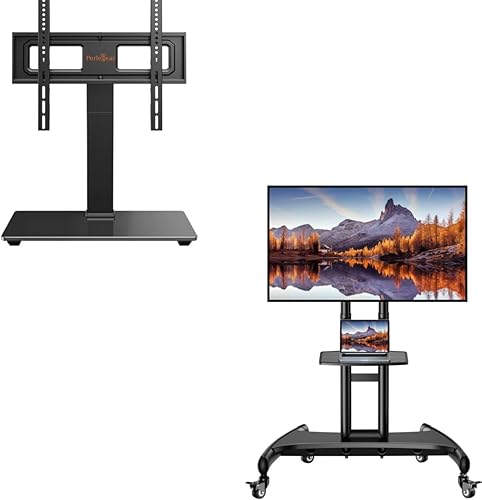 Perlegear Carrito de TV móvil para televisores planoscurvos LEDLCDOLED de 32 a 80 pulgadas, soporte de TV rodante con estante ajustable de altura disponible en Yaxa Venezuela