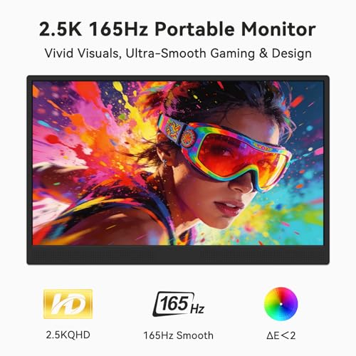 Image of JUSTTHINK 15.6 inch Portable Monitor 2.5K 2560x1440 165Hz IPS, 100% sRGB HDR USB-C HDMI Gaming Travel Monitor, Plug and Play Second Screen for Laptop PC Mac PS5 Xbox Switch