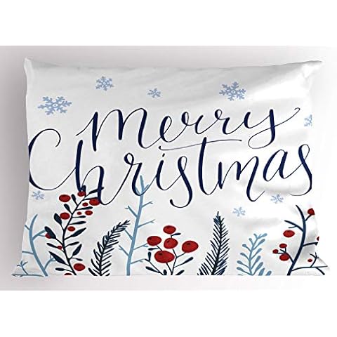 Lunarable Merry Christmas Pillow Sham, Botanical Berries Cover