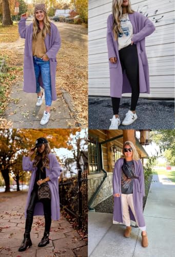 Image of Womens Long Sleeve Cardigan Sweaters Oversized Open Front Maxi Coat | Trendy Casual,Lapel,Knitted Coatigan,Soft Warm,Overcoat Pocket,2026 Fall Winter,Work Office,Going Out